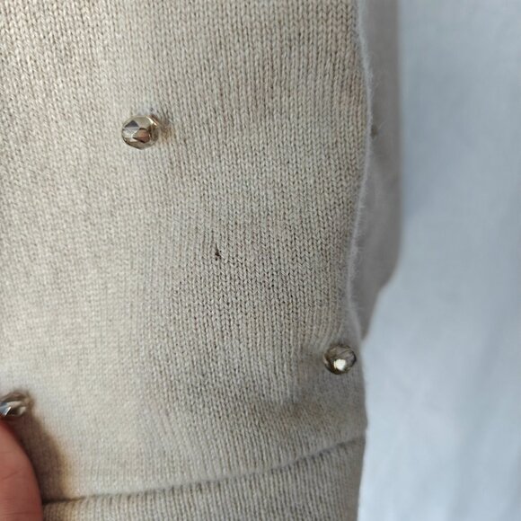 BRUNELLO CUCINELLI 100% Cashmere Embellished Knit Sweater with Beads Beige Large - Picture 9 of 10